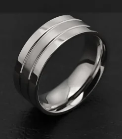 Minimalistische Heren Ring met Dubbele Streep - Staal