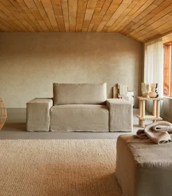 Modulaire fauteuil in natuurlijk linnen, 1-zit