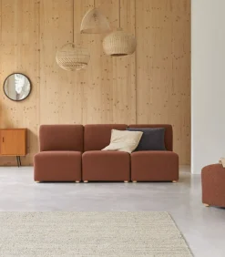 Modulaire 3-zitsbank Swann van massief acacia en terracotta stof