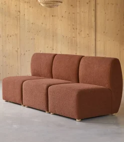 Modulaire 3-zitsbank Swann van massief acacia en terracotta stof