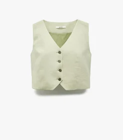 Mouwloze Linnen Blazer Yelek met Knoopsluiting