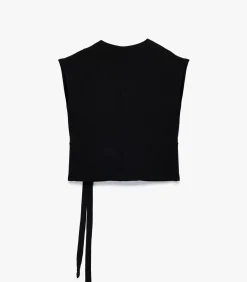 Mouwloze Zwarte Wikkelblouse met Ceintuur