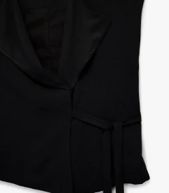 Mouwloze Zwarte Wikkelblouse met Ceintuur
