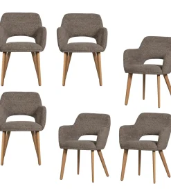 Murat Eetkamerstoelen Houten Naturel Poot - Taupe - Set van 6