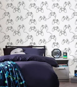 Next - Vliesbehang - Gamer Doodle Black & White - 1000x52