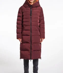 Omkeerbare lange jas met capuchon Chocoladeboon en oranje 34