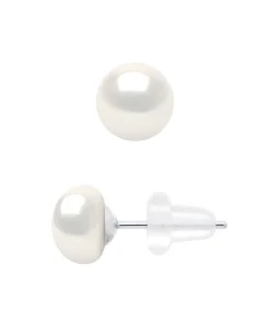 Oorbellen met echte knopvormige zoetwaterparels - Natuurlijk wit - Kwaliteit AAA+ - Witgoud