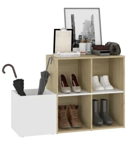 Opbergkast 105x35,5x70 cm bewerkt hout wit en sonoma eikenkleur