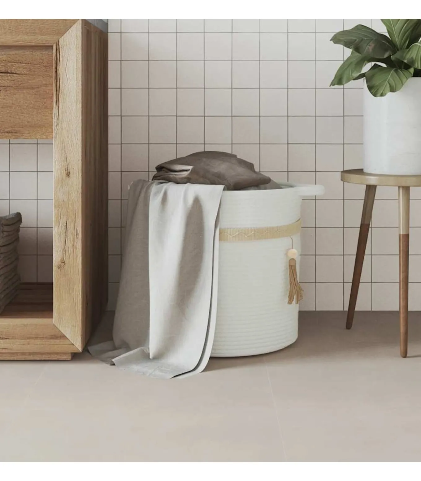 Opbergmand Ø 38x36 cm katoen wit