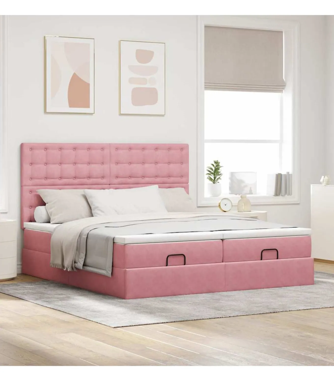 Ottoman bed met matrassen en LED's 200x200cm fluweel roze