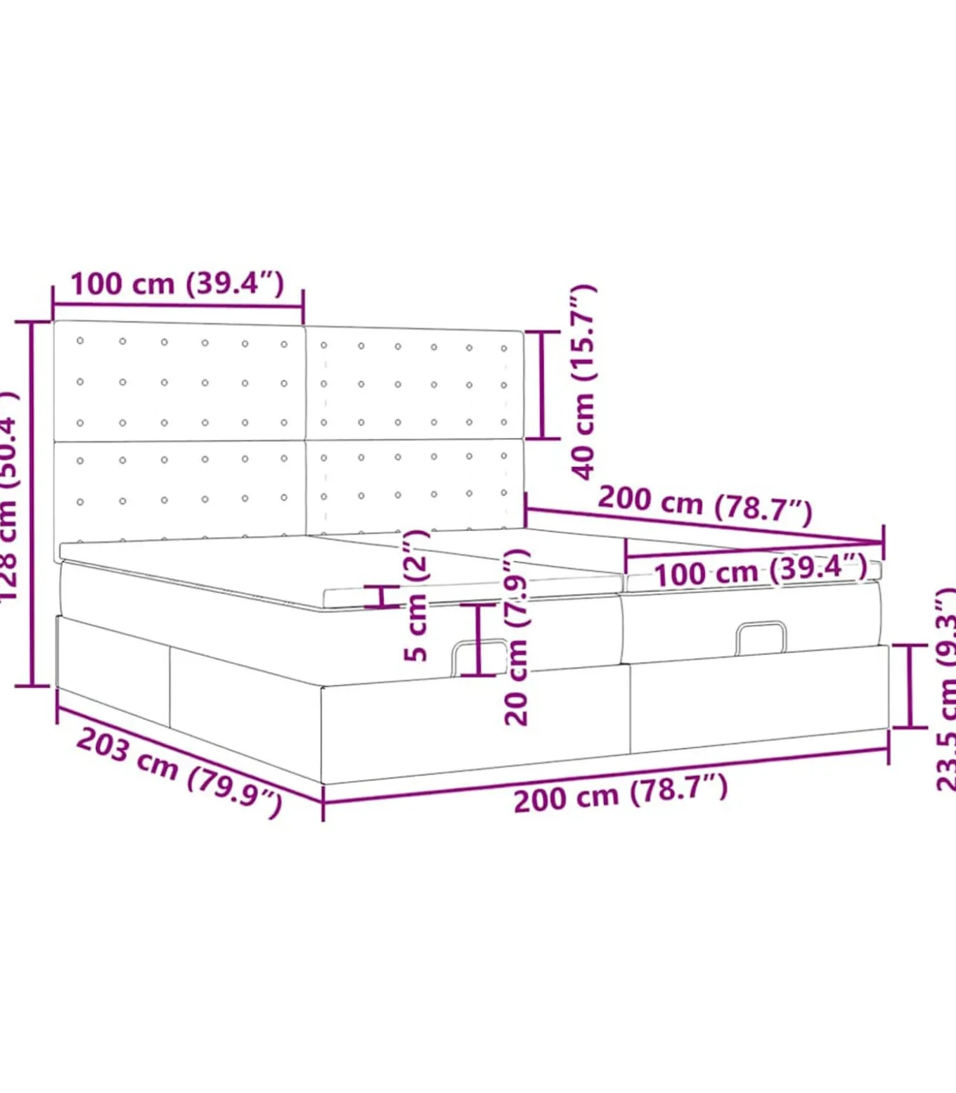 Ottoman bed met matrassen en LED's 200x200cm fluweel roze