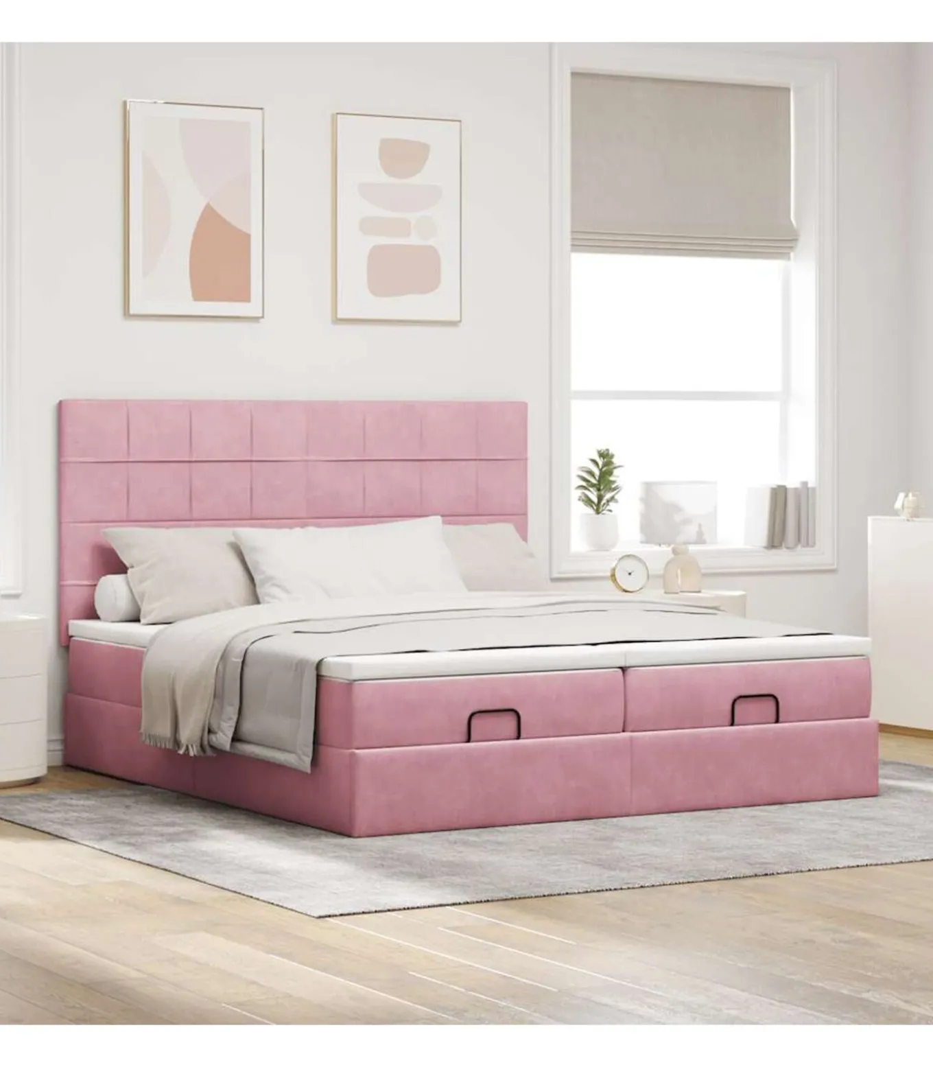 Ottoman bed met matrassen 200x200cm fluweel roze