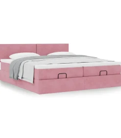Ottoman bed met matrassen 200x200cm fluweel roze