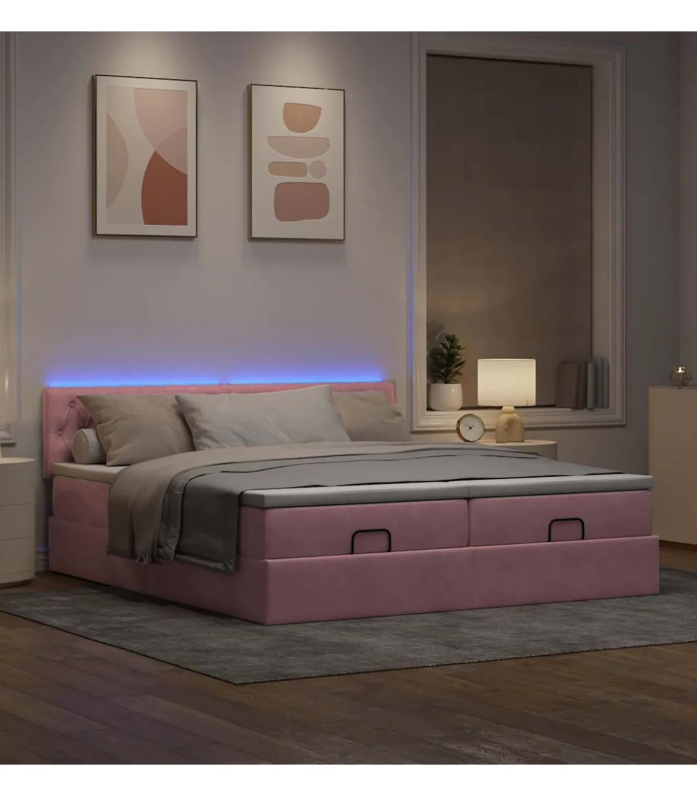 Ottoman bed met matrassen en LED's 200x200cm fluweel roze