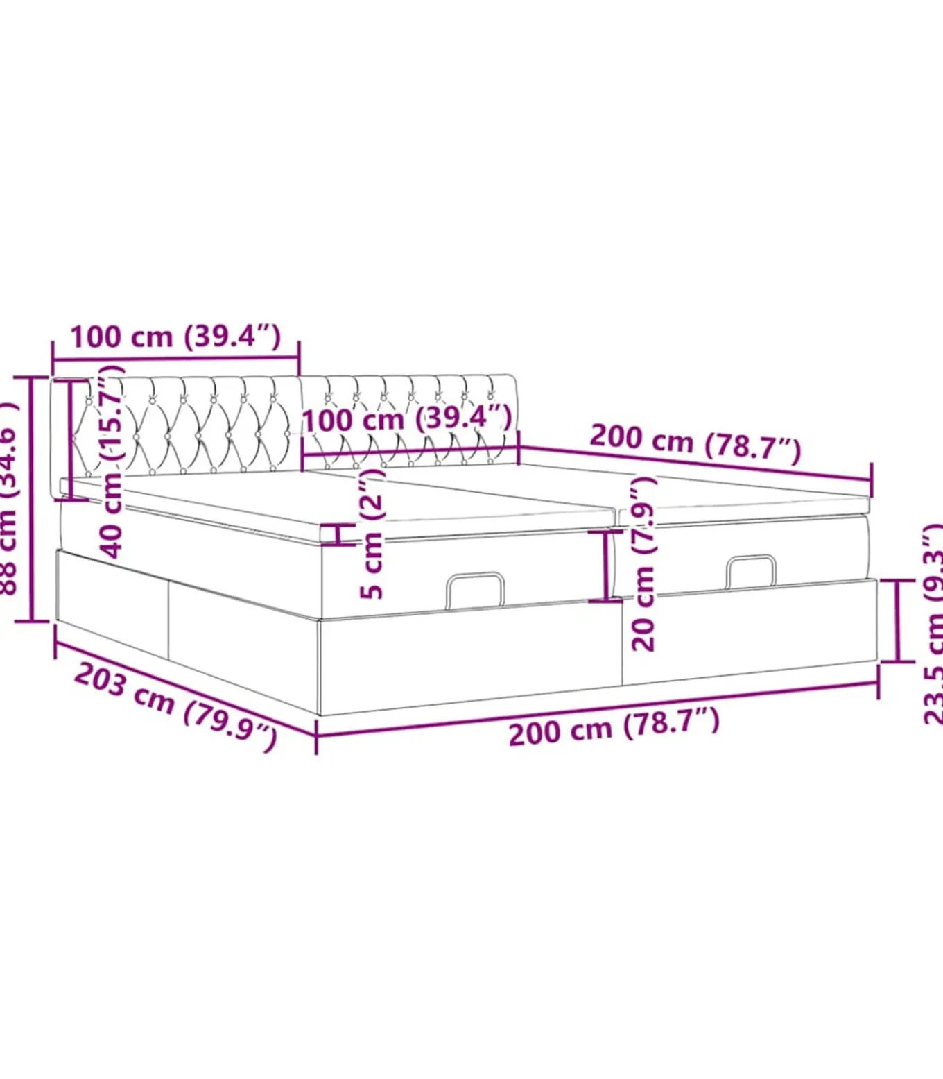 Ottoman bed met matrassen en LED's 200x200cm fluweel roze