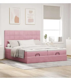 Ottoman bed met matrassen en LED's 200x200cm fluweel roze