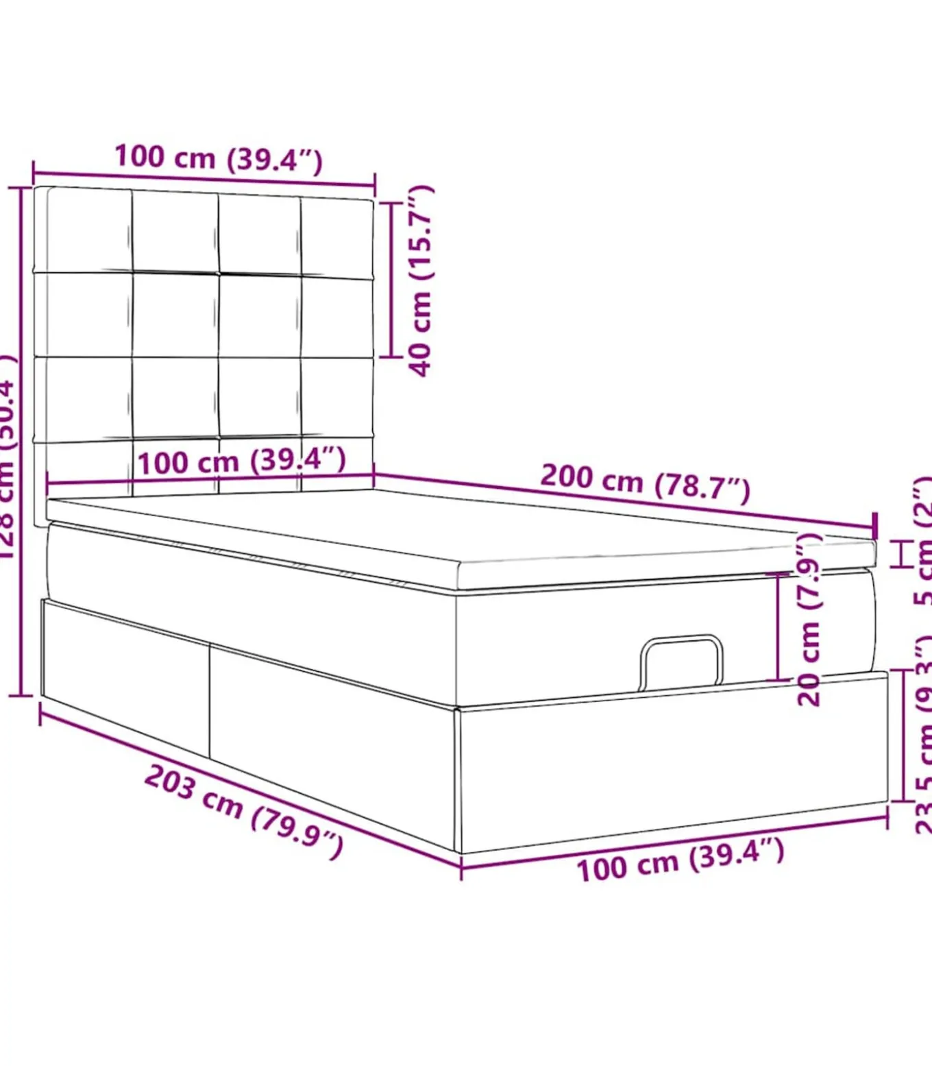 Ottoman bed met matrassen 100x200cm fluweel roze