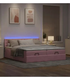 Ottoman bed met matrassen en LED's 200x200cm fluweel roze