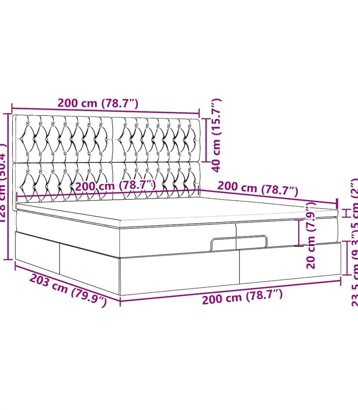 Ottoman bed met matrassen 200x200cm fluweel roze