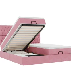 Ottoman bed met matrassen en LED's 200x200cm fluweel roze