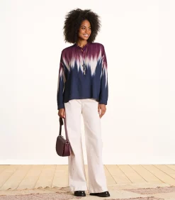 Oversized bicolor top met tie & dye print