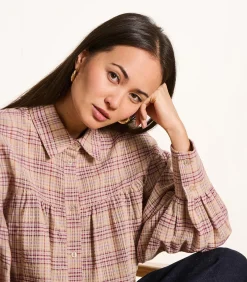 Oversized violet geruite blouse