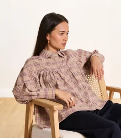 Oversized violet geruite blouse