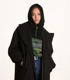Oversized zwarte gebreide capuchon
