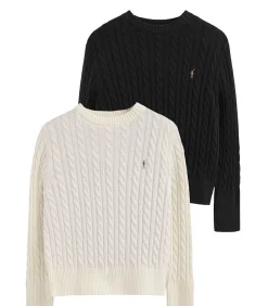 Pack van twee truien van wolmix in zwart en gebroken wit met ronde hals en geborduurd Rigby Go-logo