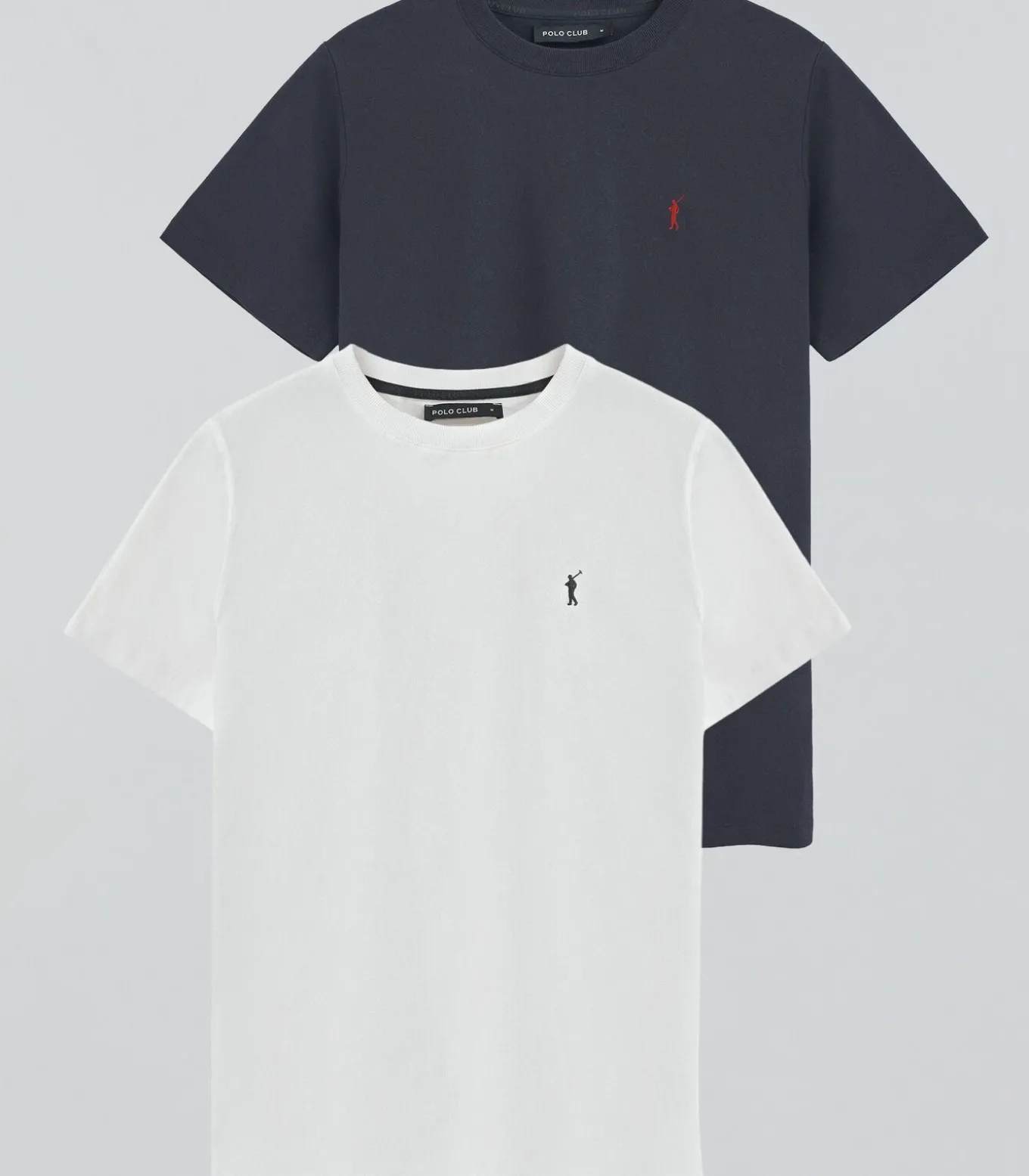 Pack van twee T-shirts voor heren in marineblauw en wit met ronde hals met geborduurd Rigby Go-logo