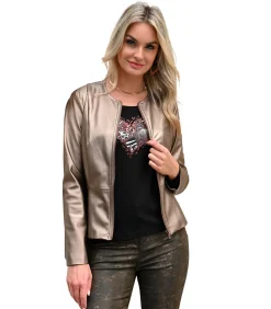 PARKS Kunstleren jas in brons met ritssluiting