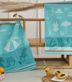 Plage farniente - Set van 2 theedoeken van puur katoenen jacquard