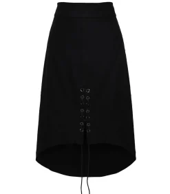 Plooiende rok met split en vetersluiting middenvoor