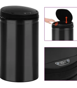 Prullenbak met automatische sensor 40 L koolstofstaal zwart