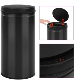 Prullenbak met automatische sensor 70 L koolstofstaal zwart