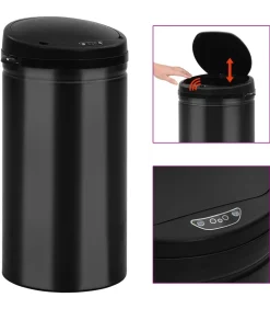 Prullenbak met automatische sensor 50 L koolstofstaal zwart