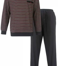 Pyjama heren lange mouw - Grey Stripe - Katoenen pyjama met boordjes