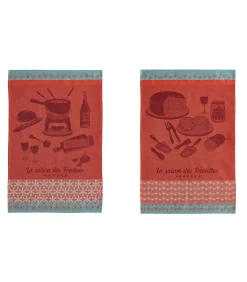 Raclette et fondue - Set van 2 theedoeken van puur katoenen jacquard 50x75cm