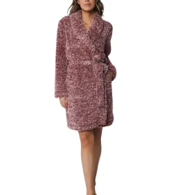 Rebelle Teddy dames Badjas Fleece - Warme winter Ochtend jas met sjaalkraag