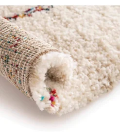 Rechthoekig hoogpolig vloerkleed met beige etnisch patroon 120x170 cm