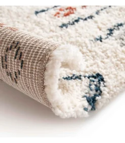 Rechthoekig hoogpolig vloerkleed met beige etnisch patroon 120x170 cm