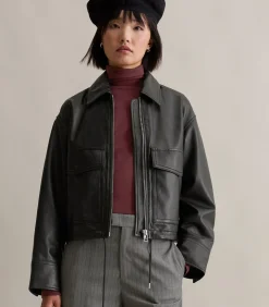 Regular leren jack in schuurstijl