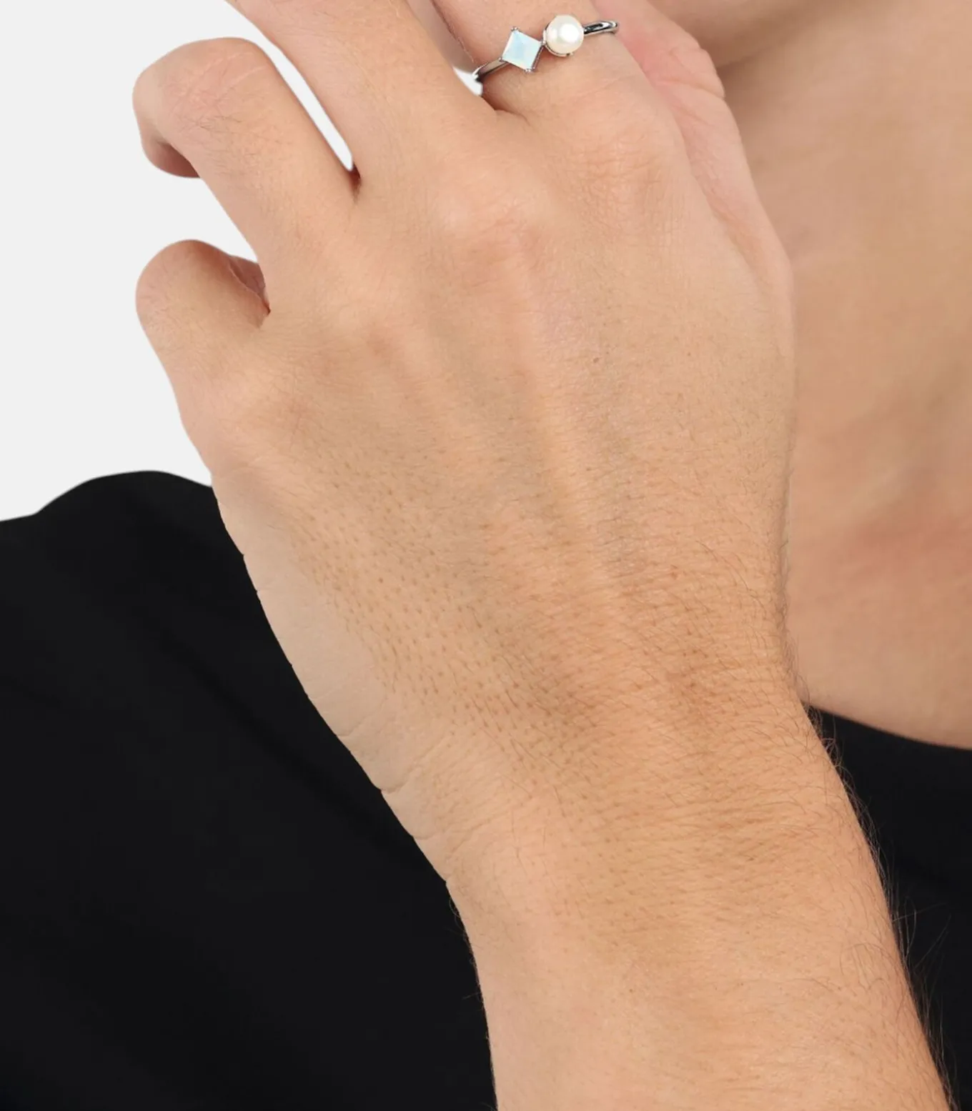 Ring voor dames, 925 sterling zilver, synthetische edelsteen, gekweekte zoetwaterparel