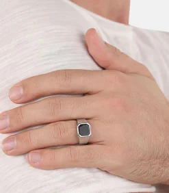 Ring voor mannen, roestvrij staal, lijnsteen