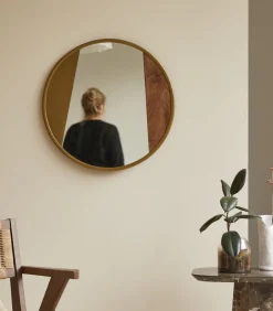 Ronde spiegel van metaal en hout 60 cm Andrea