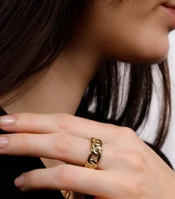 Roxane" Gouden Stalen Ketting Ring - BJ09A3203