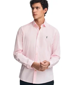 Roze hemd van poplin katoen met slim fit en Rigby Go-logo