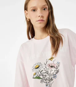 Roze T-shirt Korte Mouwen Bloemenprint