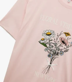 Roze T-shirt Korte Mouwen Bloemenprint