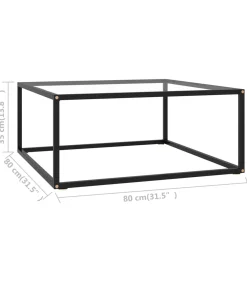 Salontafel met gehard glas 80x80x35 cm zwart